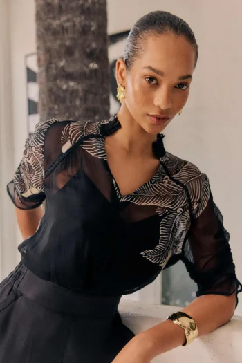 ONCE WAS Tops-SAMIRA VISCOSE CHIFFON TOP ONYX