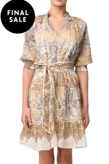 ONCE WAS Dresses-SANIBEL LACE TRIM DRESS GOLDEN-MALLOW