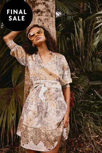 ONCE WAS Dresses-SANIBEL LACE TRIM DRESS GOLDEN-MALLOW