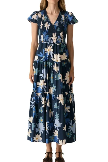 POL CLOTHING Dresses-SAVOY SHIRRED DRESS PRINT