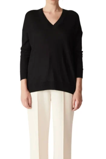 CABLE Jumpers|Winter Style-SAXON FINE MERINO JUMPER BLACK