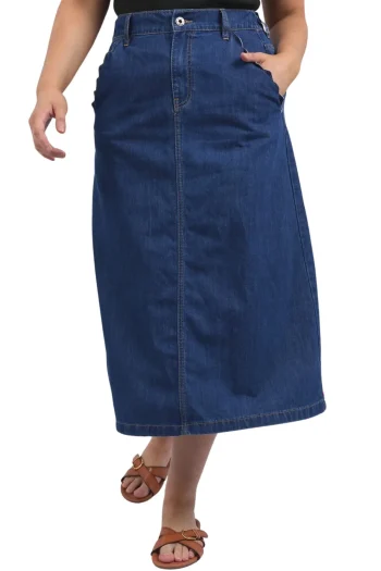 ELM Skirts-SCALLOP EDGE DENIM SKIRT MID-BLUE