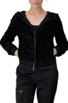 MONARI Jackets-SEQUIN HOODED ZIP THRU BLACK