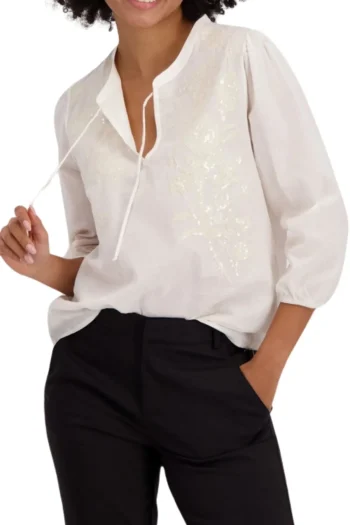 MONARI Blouses|Weekend Edit-SEQUIN LACE BLOUSE SEA-SHELLS