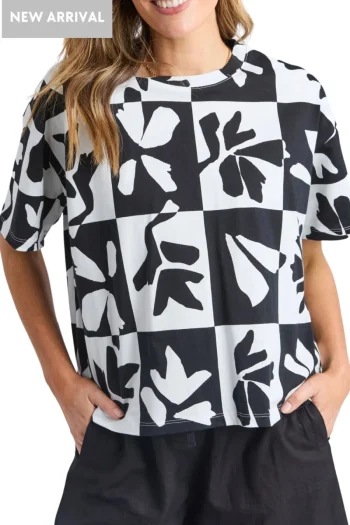 ELM T Shirts-SPLICE TEE BLACK-WHITE