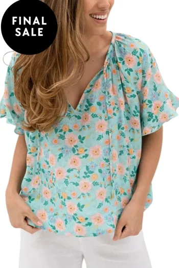 HUMIDITY Blouses-STARDUST BLOOM BLOUSE TURQUOISE