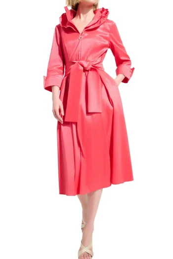 JOSEPH RIBKOFF Dresses-STRETCH TAFFETA FIT AND FLARE DRESS CORAL