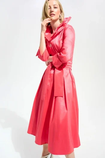 JOSEPH RIBKOFF Dresses-STRETCH TAFFETA FIT AND FLARE DRESS CORAL
