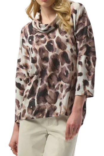 JOSEPH RIBKOFF Tops-SWEATER KNIT TUNIC ANIMAL