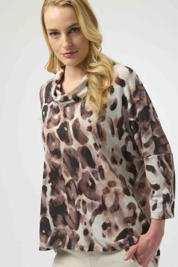 JOSEPH RIBKOFF Tops-SWEATER KNIT TUNIC ANIMAL