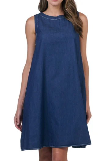 NATURALS BY O AND J Dresses-TIE BACK DRESS CHAMBRAY