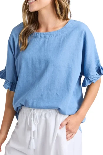 ELM Tops|Travel Essentials-TILDA CHAMBRAY SHIRT LIGHT-BLUE