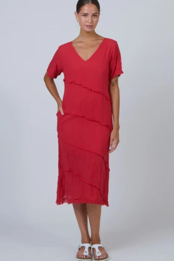 NAMASTAI Dresses-V-NECK DRESS CHILLI