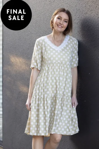 CAFÉ LATTE Dresses-V NECK SPOT DRESS NATURAL