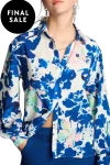 POM Blouses-VIOLET CRANE BIRDS BLOUSE BLUE
