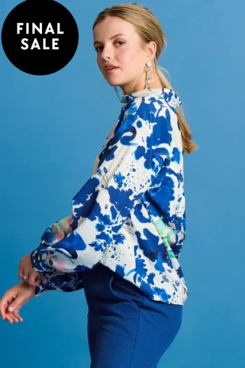 POM Blouses-VIOLET CRANE BIRDS BLOUSE BLUE