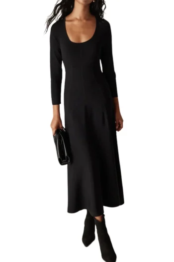 CABLE Dresses-WINTER CREPE BODICE DRESS BLACK