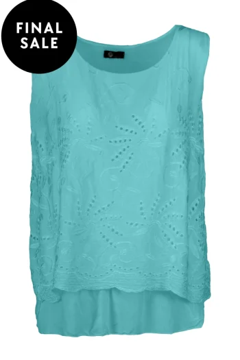 MADE IN ITALY Tops|Weekend Edit-WOVEN S/LESS TOP LAGOON