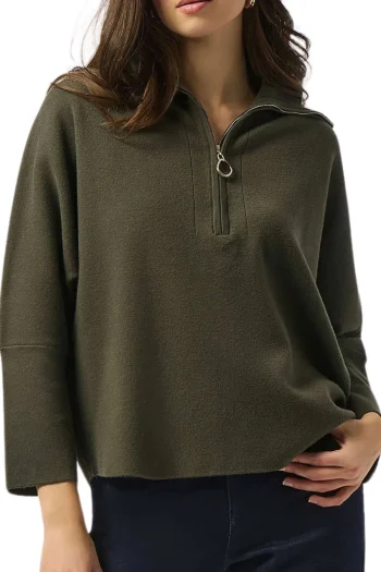 JOSEPH RIBKOFF Jumpers|Winter Style-ZIPPED COLLAR KNIT AVOCADO